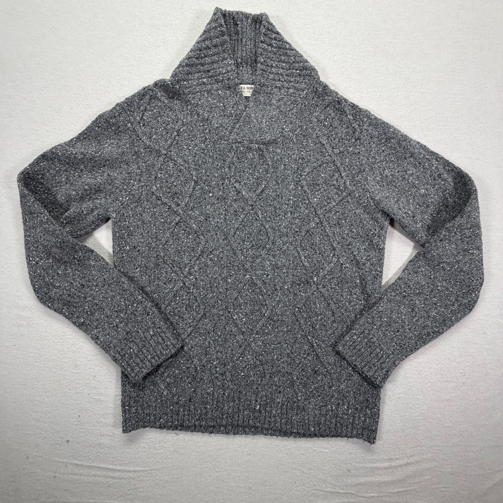 Luca Nobili‎ Sweater Mens L Grey Wool Blend Shawl Collar Cable Knit Italy
